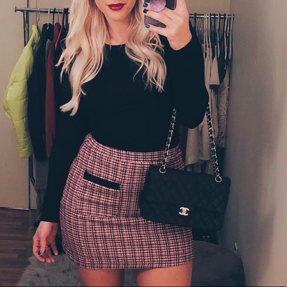 NEW ZARA TWEED PINK MINI SKIRT BOUCLE MEDIUM 2018